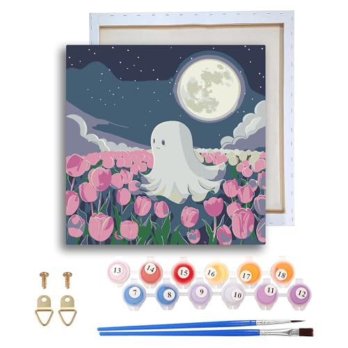 Ginfonr Gerahmtes Malen-nach-Zahlen-Set für Erwachsene, Halloween-Geister, Acrylgemälde auf Leinwand, Tulpenölgemälde für Anfänger mit Pinseln, Malen nach Zahlen für Zuhause, Wanddekoration (20,3 x Ginfonr Gerahmtes Malen-nach-Zahlen-Set für Erwachsene, Halloween-Geister, Acrylgemälde auf Leinwand, Tulpenölgemälde für Anfänger mit Pinseln, Malen nach Zahlen für Zuhause, Wanddekoration (20,3 x von Ginfonr