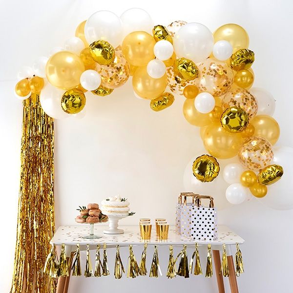 Ballongirlande mit 70 Ballons in weiß & gold