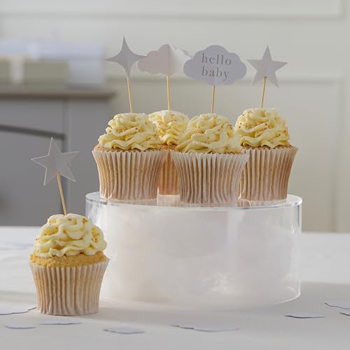 Cupcake-Topper - Hello Baby mit 3D-Wolken & Sternen, 12 Stück, neutral, Mädchen & Jungen, Babyparty, Cupcake-Dekorationen mit Holz-Plektren Cupcake-Topper - Hello Baby mit 3D-Wolken & Sternen, 12 Stück, neutral, Mädchen & Jungen, Babyparty, Cupcake-Dekorationen mit Holz-Plektren von Ginger Ray