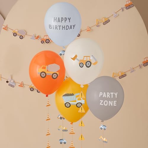 Geburtstag Luftballons Bundle, Bauthema - 5 bedruckte Luftballons mit Schwänzen, Traktor, Bagger, Partyzone, Warnschild Geburtstag Luftballons Bundle, Bauthema - 5 bedruckte Luftballons mit Schwänzen, Traktor, Bagger, Partyzone, Warnschild von Ginger Ray
