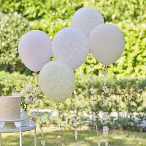 Ginger Ray 5 Latex-Blumen-Pastell-Luftballons im Bündel mit 5 Blumen-Ballonschwanz-Dekorationen, 1 m, Pastel von Ginger Ray
