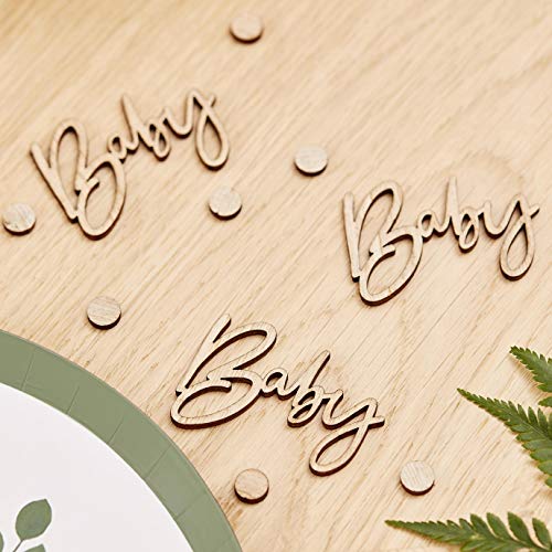 Ginger Ray BAB-121 Botanical Baby Shower Wooden Scripted Konfetti, Holz von Ginger Ray