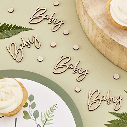 Ginger Ray BAB-121 Botanical Baby Shower Wooden Scripted Konfetti, Holz von Ginger Ray