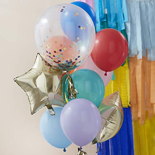 Ginger Ray Ballon mit leuchtendem Regenbogen, Goldfolien-Sternenballon und durchsichtigem Konfetti, Geburtstagsparty-Dekoration, Balloncluster, 11 Stück von Ginger Ray