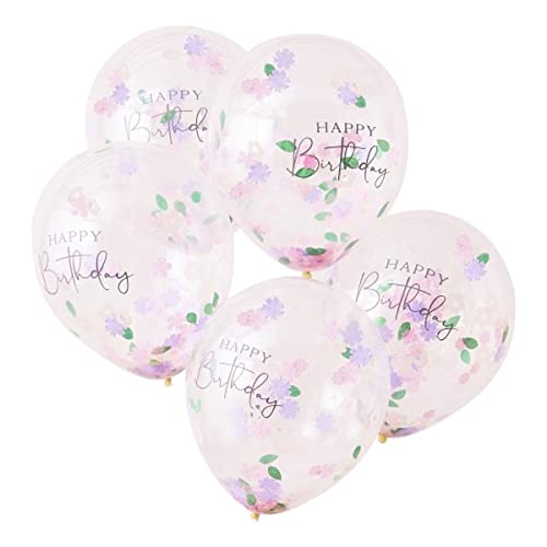 Ginger Ray Blumenkonfetti Happy Birthday Dekorative Party-Luftballons, 5 Stück von Ginger Ray