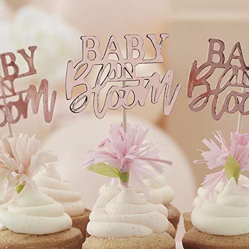 Ginger Ray Cupcake-Topper für Babyparty, Roségold, Blumenmuster, 12 Stück von Ginger Ray