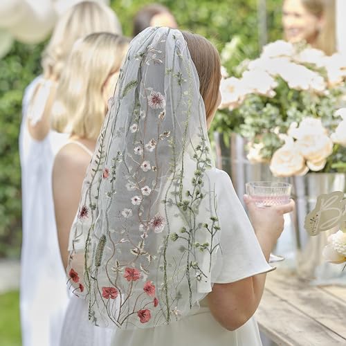 Ginger Ray Doppellagiger, bestickter Blumenschleier mit Haarkammbefestigung für den Junggesellinnenabschied der Braut, tragbar, 60 cm von Ginger Ray