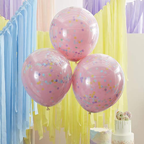 Ginger Ray Doppellagige rosa und pastellfarbene Konfetti-gefüllte Party-Dekoration-Ballons, 3 Stück von Ginger Ray