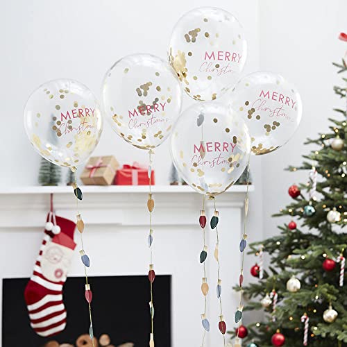 Ginger Ray Frohe Weihnachten Konfetti Luftballons mit Glühbirne Ballonschwanz 5 Stück von Ginger Ray