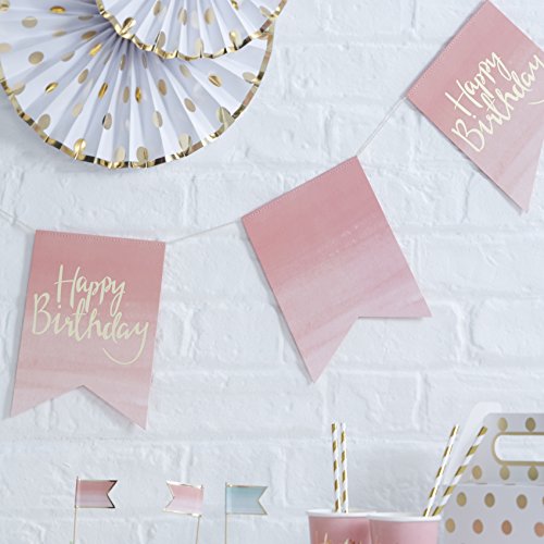 Ginger Ray Gold Foiled & Ombre Pink Happy Birthday Party Bunting Wimpelkette Ombre, Multi von Ginger Ray