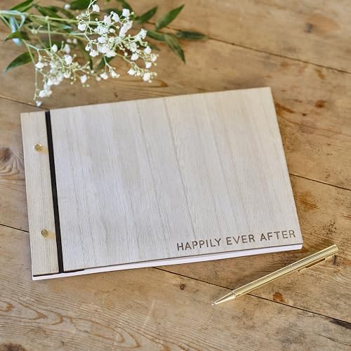 Ginger Ray Happily Ever After-Hochzeitsgästebuch aus Holz mit 32 leeren Seiten, Neutral von Ginger Ray