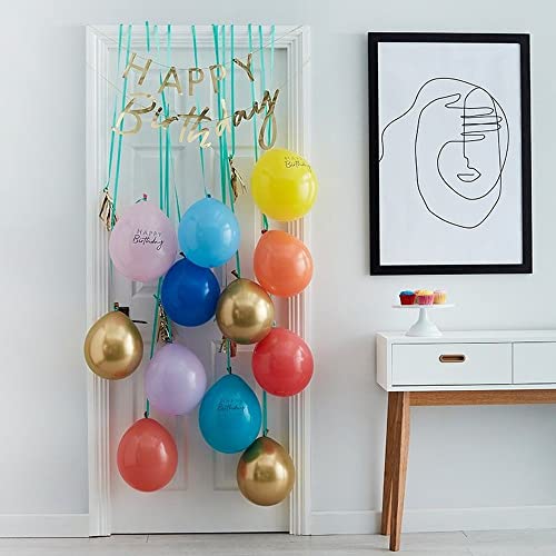 Ginger Ray Happy Birthday Ballon in Regenbogenfarben und Goldfolie, Luftschlangen und Wimpelkette, Türdeko-Set von Ginger Ray