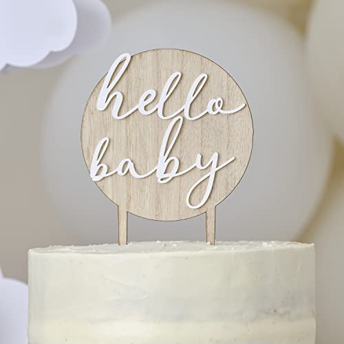 Ginger Ray Hello Baby Kuchendekoration aus Holz und Acryl für Babyparty, Braun/Creme Ginger Ray Hello Baby Kuchendekoration aus Holz und Acryl für Babyparty, Braun/Creme von Ginger Ray