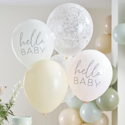 Ginger Ray Hello Baby und Blumendruck, Latex-Ballon-Bündel, Babyparty-Dekorationen, 5 Stück, Pastellfarben Ginger Ray Hello Baby und Blumendruck, Latex-Ballon-Bündel, Babyparty-Dekorationen, 5 Stück, Pastellfarben von Ginger Ray