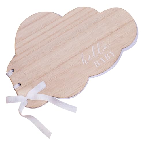 Ginger Ray Hello Cloud Gästebuch für Babyparty oder Taufe, aus Holz, mit weißem Band, cremefarben von Ginger Ray
