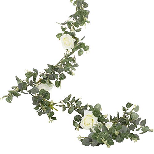 Ginger Ray Künstliche Eukalyptus-Girlande für Hochzeiten, mit weißen Rosen Ginger Ray Künstliche Eukalyptus-Girlande für Hochzeiten, mit weißen Rosen von Ginger Ray