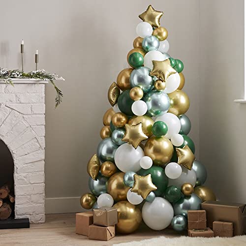 Ginger Ray Luftballon Weihnachtsbaum, Grün, Gold und Weiß, 114 Luftballons pro Packung von Ginger Ray