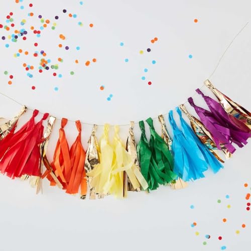 Ginger Ray Bunte & goldene Quasten-Girlande, Party-Dekoration zum Aufhängen, über dem Regenbogen, 20 cm Ginger Ray Bunte & goldene Quasten-Girlande, Party-Dekoration zum Aufhängen, über dem Regenbogen, 20 cm von Ginger Ray