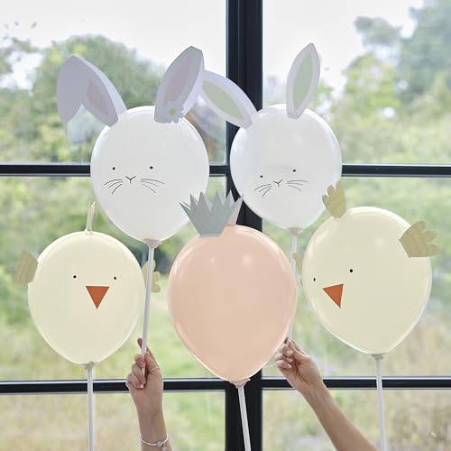 Ginger Ray Osterballons auf Stäbchen, Osterhase, Küken und Karotten mit aufgedruckten Gesichtern und 3D-Kartenfunktionen – 5 Luftballons Ginger Ray Osterballons auf Stäbchen, Osterhase, Küken und Karotten mit aufgedruckten Gesichtern und 3D-Kartenfunktionen – 5 Luftballons von Ginger Ray