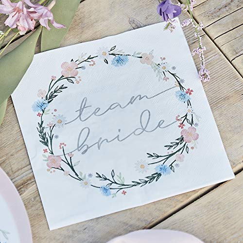 Ginger Ray Hen Party Floral Printed 'Team Papierservietten, Braut, 16 Stück von Ginger Ray