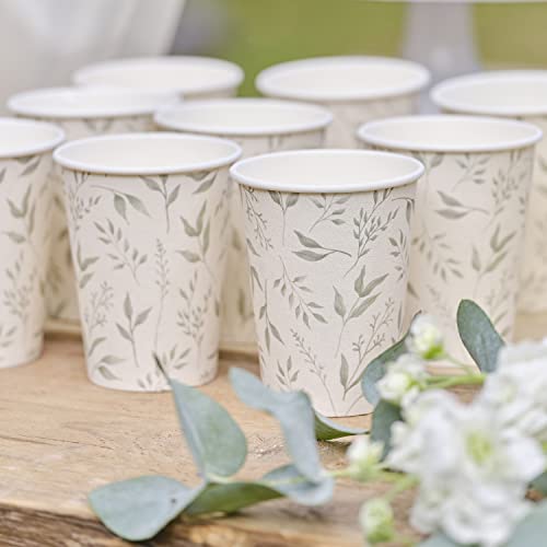 Ginger Ray Pappbecher, Weiß und Grün, Botanischer Blattdruck, 8 Stück Ginger Ray Pappbecher, Weiß und Grün, Botanischer Blattdruck, 8 Stück von Ginger Ray