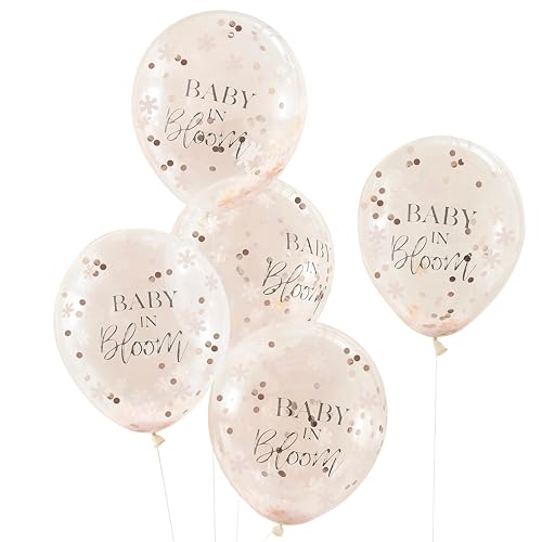 Ginger Ray Party-Luftballons für Babyparty, transparent, mit rotgoldenem Konfetti, gefüllt mit „Baby in Bloom“, 5 Stück von Ginger Ray