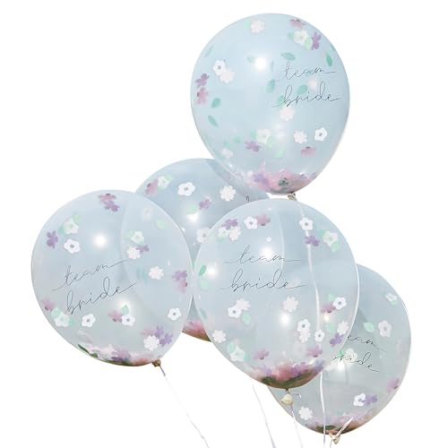 Ginger Ray Luftballons für Junggesellinnenabschied, transparent, mit Blumen-Konfetti, gefüllt, Team Bride", Party-Dekoration, 5 Stück von Ginger Ray