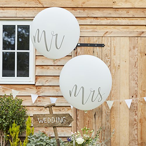 Ginger Ray Riesige Hochzeitsballons "Mrs", 91,4 cm, Doppelpack, rustikales Land, Weiß von Ginger Ray