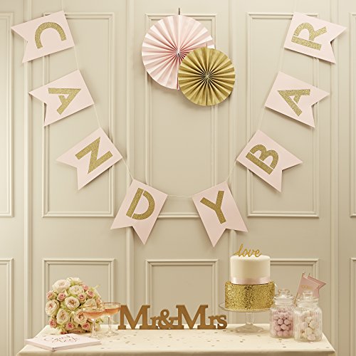 Ginger Ray Rosa und Gold Glitzer Candy Bar Hochzeit Wimpelkette Pastell Perfektion Papier von Ginger Ray