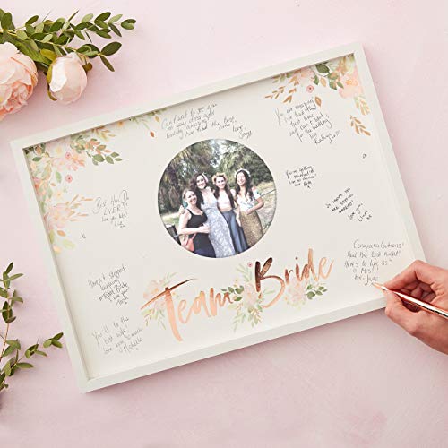 Ginger Ray Rose Gold Foiled Team Bride Hen Party Gästebuch mit Rahmen, Blumenmuster von Ginger Ray