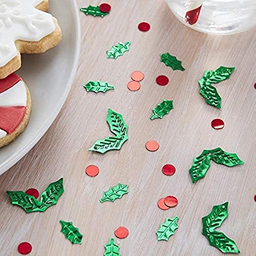 Ginger Ray SAN-311 Red and Green Holly Shaped Christmas Table Confetti 13g Konfetti, Kunststoff, Grün von Ginger Ray