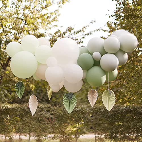 Ginger Ray Salbeigrüner und neutraler Luftballon-Wolkenbogen mit integrierten Papierfächer-Dekorationen, ideal für Geburtstagsfeiern, Hochzeiten und Babypartys von Ginger Ray