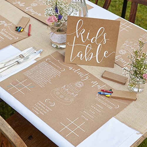 Ginger Ray Tischset für Kinder, Hochzeitsaktivitätsset, 8 Stück, rustikal, weiß von Ginger Ray