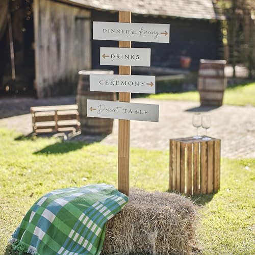 Ginger Ray Wegweiser aus Holz mit 4 weißen Schildern und Pfeilen, Dekoration für Hochzeit, Party, Neutral Ginger Ray Wegweiser aus Holz mit 4 weißen Schildern und Pfeilen, Dekoration für Hochzeit, Party, Neutral von Ginger Ray