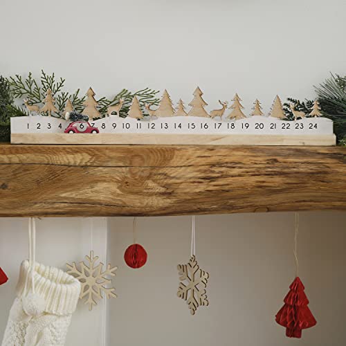 Ginger Ray Wiederverwendbarer Weihnachts-Adventskalender aus Holz mit beweglichem Auto-Kaminsims, Dekoration, Countdown, RUS-138, weiß von Ginger Ray