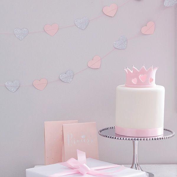 Herz-Girlande in pastell rosa & silber glitzernd, 5m Herz-Girlande in pastell rosa & silber glitzernd, 5m von Ginger Ray