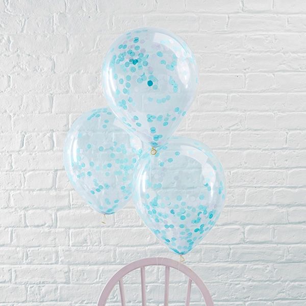 Konfetti-Ballons in Blau, 5 Stück, durchsichtige Ballons aus Latex Konfetti-Ballons in Blau, 5 Stück, durchsichtige Ballons aus Latex von Ginger Ray
