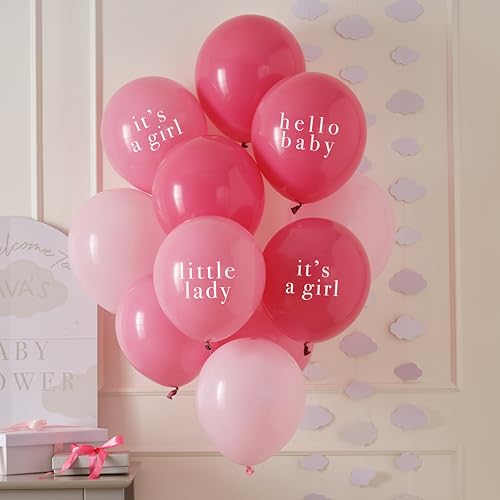 Luftballons für Babypartys, Rosa und Weiß, 11 Stück mit Aufdruck "It's a Girl" und "Little Lady" Luftballons für Babypartys, Rosa und Weiß, 11 Stück mit Aufdruck "It's a Girl" und "Little Lady" von Ginger Ray
