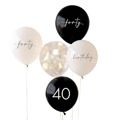 Party-Luftballons zum 40. Geburtstag, Schwarz, Nude, Creme und Champagner, goldfarben von Ginger Ray