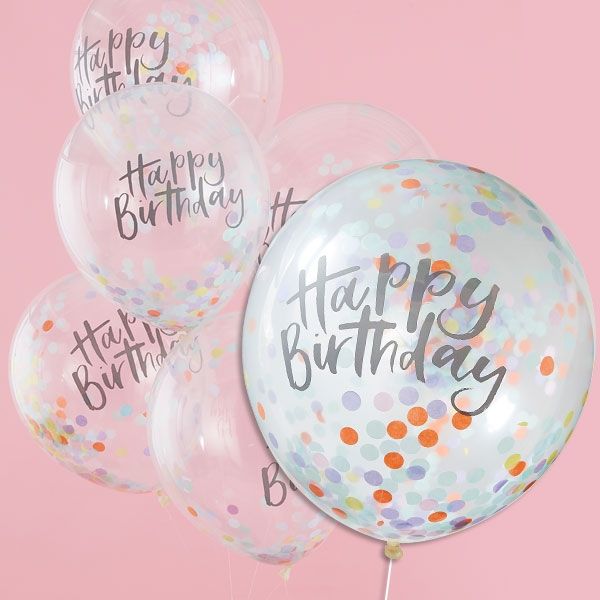 Pastell Party, Happy Birthday Ballons mit Konfetti, 5 Stk, Ø 30cm Pastell Party, Happy Birthday Ballons mit Konfetti, 5 Stk, Ø 30cm von Ginger Ray
