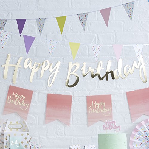 Pick and Mix - Gold Happy Birthday Bunting Hängende Wimpelgirlande von Ginger Ray