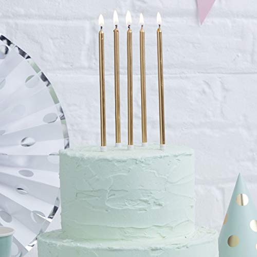 Ginger Ray Gold Metallic Tall Birthday Party Cake Designer Kerzen 24 Stück inkl. Halter von Ginger Ray