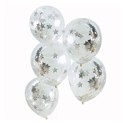 Ginger Ray Silberne Stern-Konfetti-Luftballons, gefüllt, transparent, 5 Stück, Metallic von Ginger Ray