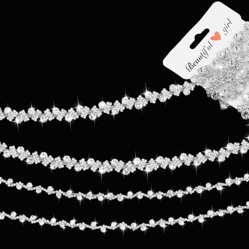 2,7 m lange Strassverzierung, Strass-Applikation – Kristall-Applikation, zum Nähen, Verzierungen für Kleidung, Hochzeit, DIY, Blumenstrauß, Taschen, Schmuck (Silber) von Giococo