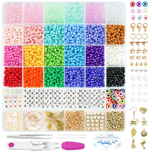 Gionlion 4mm Bunte Glasperlen Set, 24 Bunte Perlen für Armbänder, DIY Perlen zum Auffädeln mit Buchstabenperlen für Geschenkidee Armbänder, Perlen zum Auffädeln Set für DIY Handwerk Gionlion 4mm Bunte Glasperlen Set, 24 Bunte Perlen für Armbänder, DIY Perlen zum Auffädeln mit Buchstabenperlen für Geschenkidee Armbänder, Perlen zum Auffädeln Set für DIY Handwerk von Gionlion