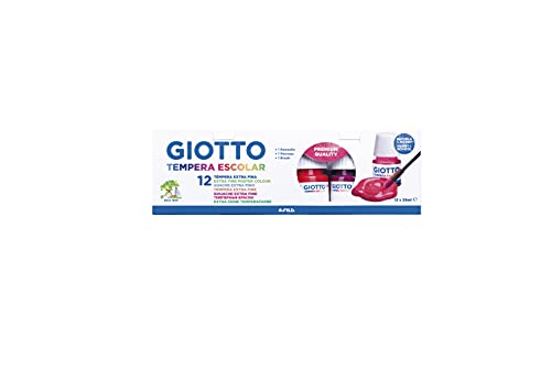 GIOTTO Extra Fine Poster Paint, Malfertige Schulmalfarben, Temperafarben höchster Qualität - Set 12 x 25 ml, merhfarbig von GIOTTO