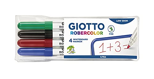 Giotto RoberColor – Blister 4 Whiteboard-Marker, Tinte auf Wasserbasis, Grundfarben sortiert Feine Spitze von GIOTTO