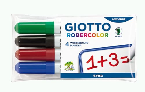 Giotto RoberColor – Blister 4 Whiteboard-Marker, Tinte auf Wasserbasis, Grundfarben sortiert Breite Spitze von GIOTTO
