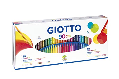 Giotto Stilnovo & Turbo Color Box mit 50 Pastellstiften und Fineliner + 40 Stifte, 2,8-3,3 mm, verschiedene Farben von GIOTTO