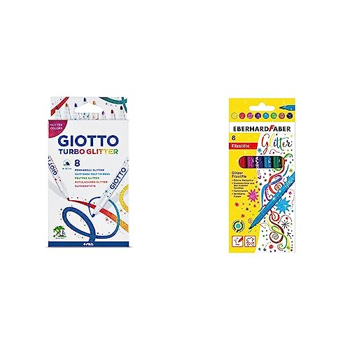 Giotto 4258 00 - Turbo Glitter, 8 Fasermaler, bunt & Eberhard Faber 551008 - Glitzer Filzstifte in 8 leuchtenden Farben, Minenstärke 3 mm von Giotto